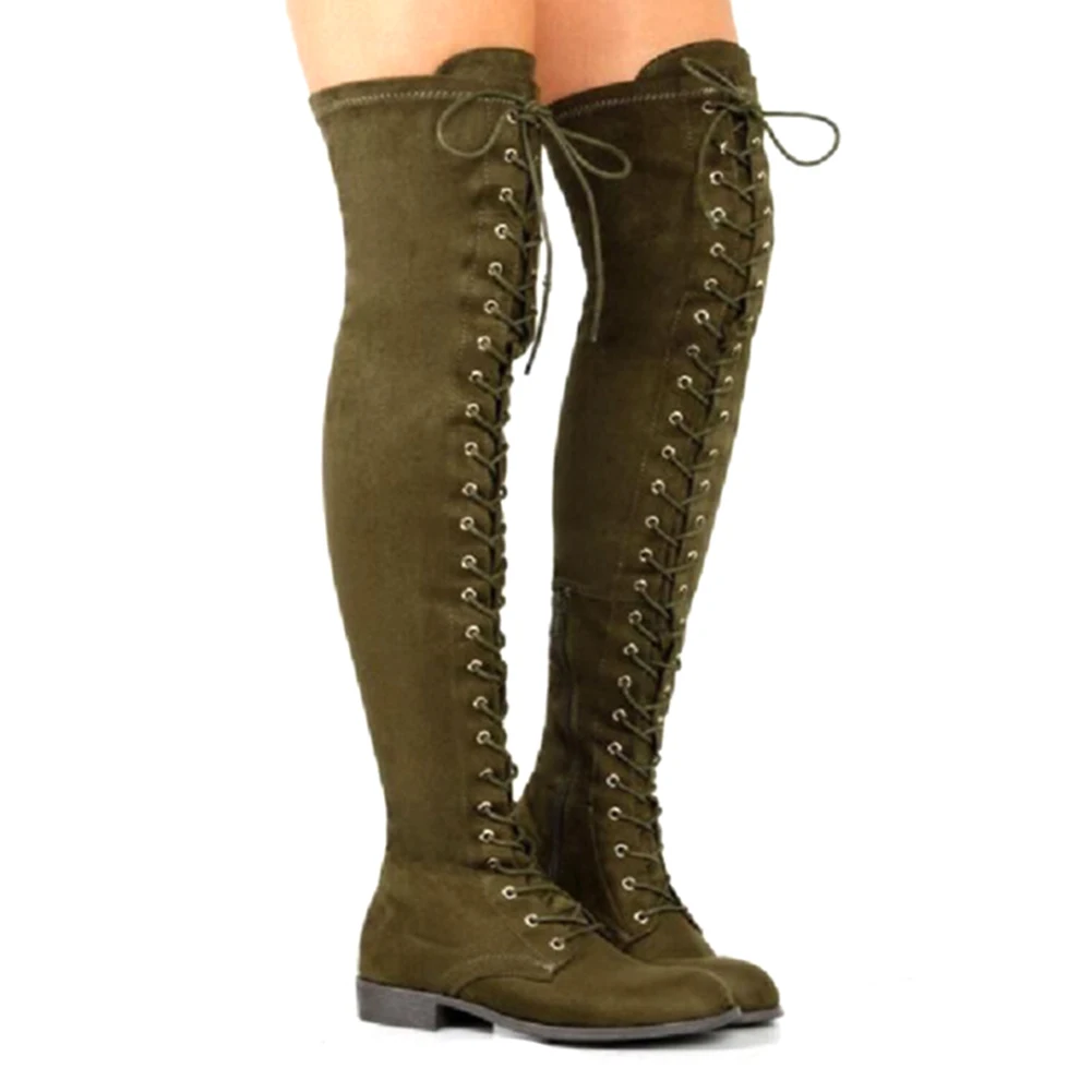 

Winter Women Overknee Boots Fashion Bandages Knee High Lace-Up High Heels Women Low Heels Long Boots Shoes