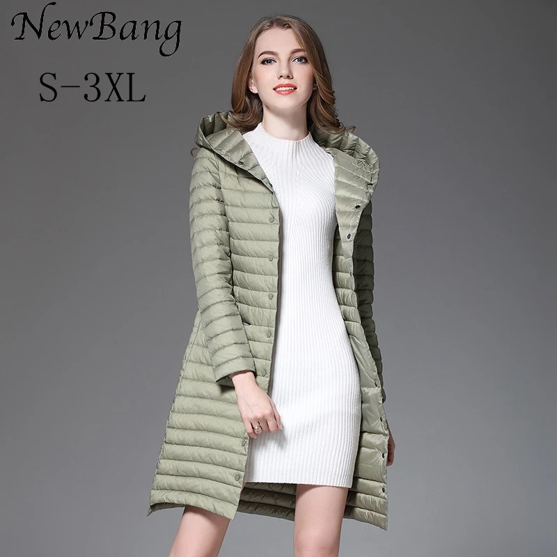 NewBang, зимние, длинные, женские пуховики, ультра легкие, пуховик, для женщин, с капюшоном, однобортные, пальто, женская ветровка, куртка