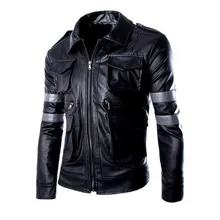 Quality Men’s Slim Motorcycle Homme Leather Jacket oblique collar Zipper Cropped Man PU leather jackets Overcoat Jaqueta Tops