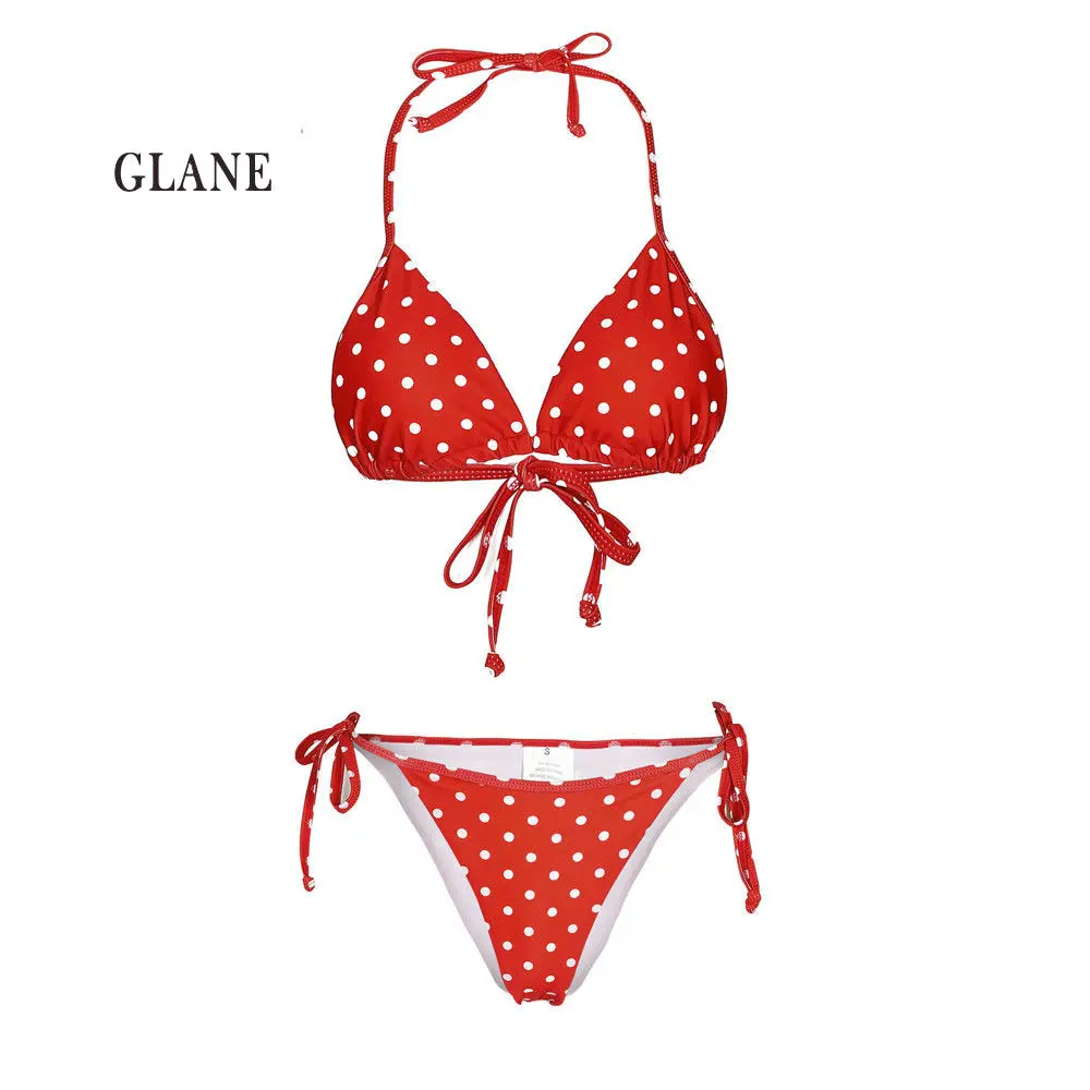 

2018 Hot Women Summer Sexy Thong Bikini Set Halter Low Waist Push-Up Bra Swimwear For Female Swimsuit Bandage Bathing Suit US