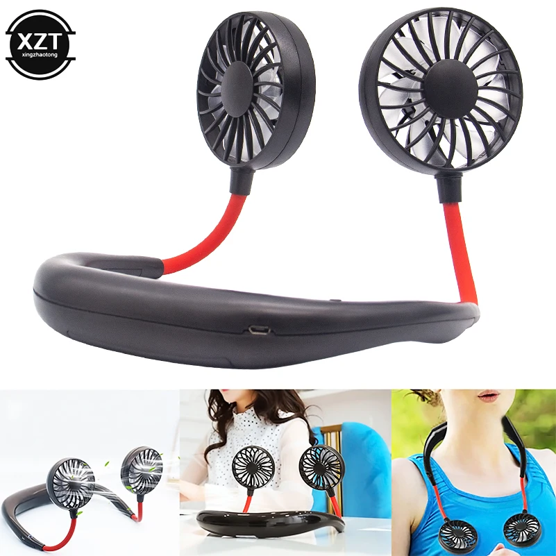 Mini Portable Neck Band Hands-Free Hanging Fan Cool Air Travel Cooler Cooling USB Mini Fans Power for Sports Office Outdoor Home