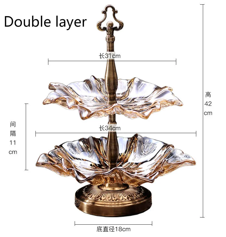 Европейский гостиная Большой кристалл стеклянная ваза для фруктов журнальный столик украшения Большой двойной тарелка для сухих фруктов ZP3151420
