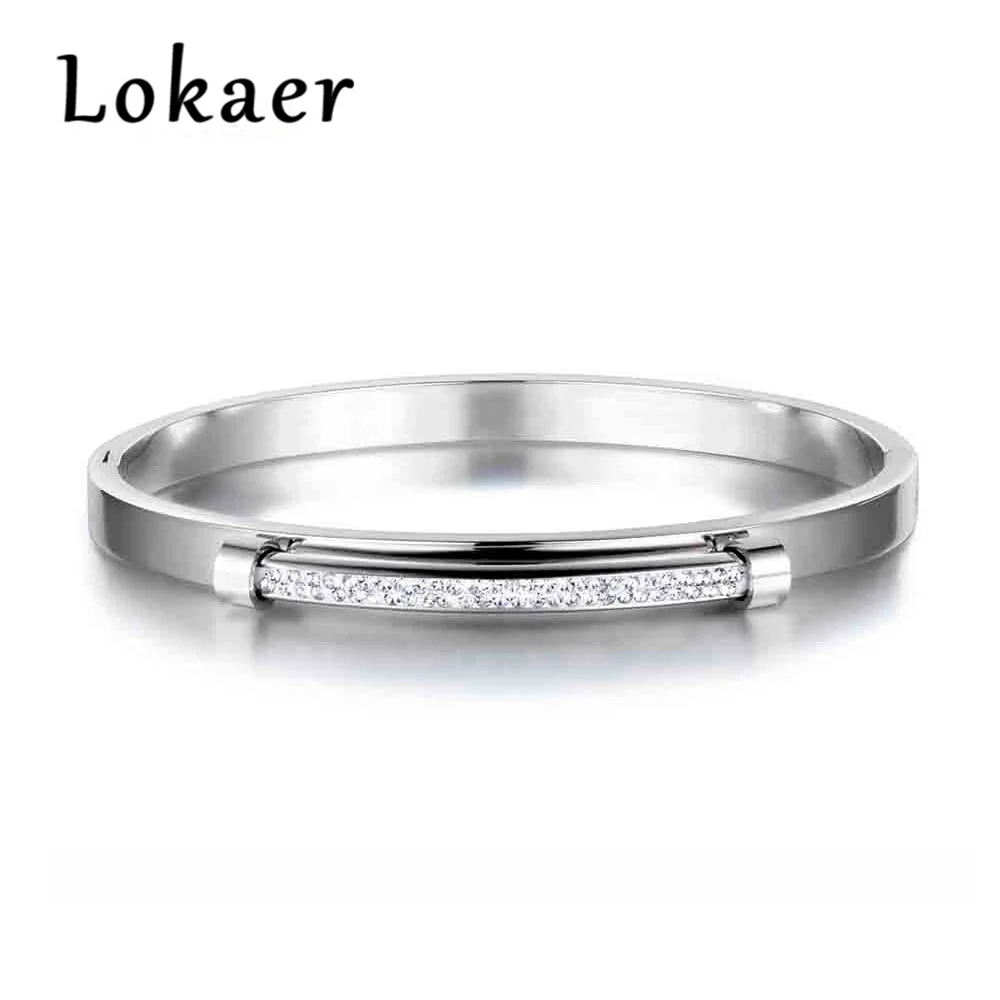 Lokaer, изысканные стразы, манжеты, браслеты, ювелирные изделия, розовое золото/серебро, нержавеющая сталь, свадебный браслет - Окраска металла: Silver