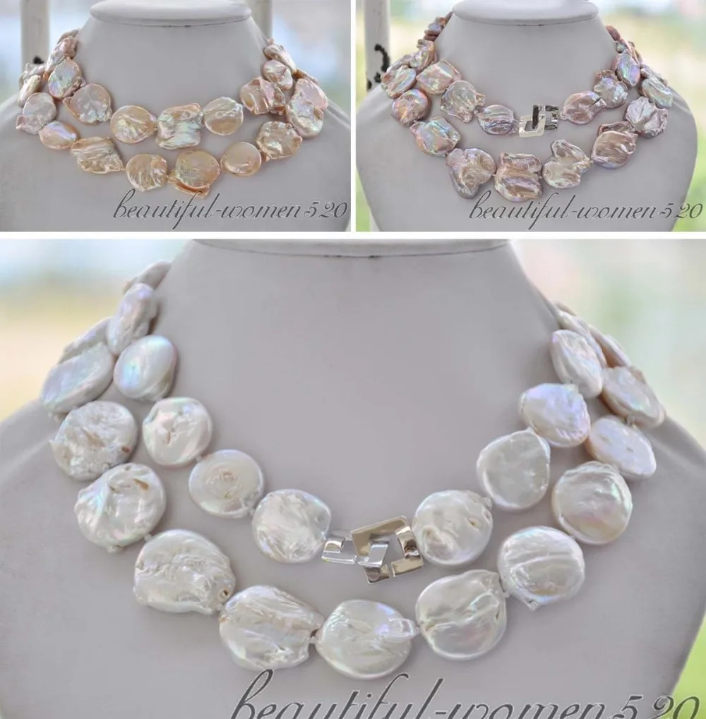 

X0403 REAL 24mm coin freshwater pearl necklace 34inch