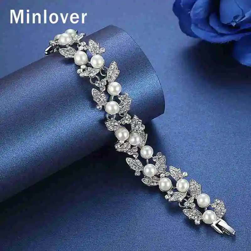 Minlover серебряные цвета листья кристалл серьги браслет свадебные ювелирные наборы