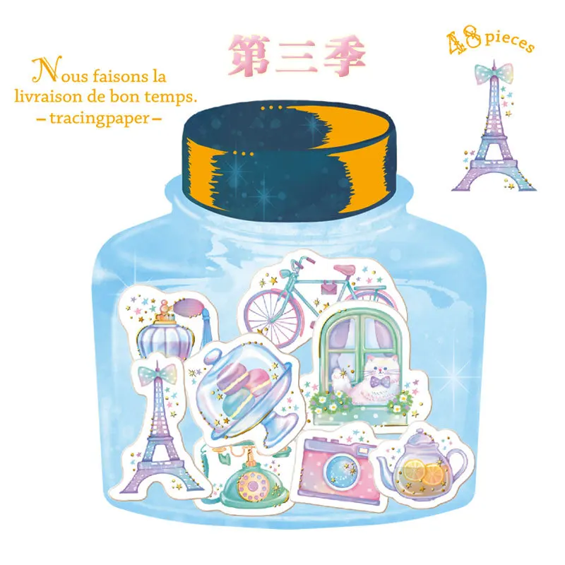 Freeshiping 48 pcs set scrapbooking stickers jamjelly Aesthetic drift bottles kawaii planner stickers filofax korean Q