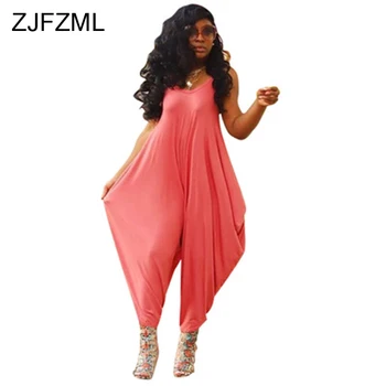 

Spaghetti Strap Sexy Jumpsuits For Women Deep V Neck Sleeveless Harem One Piece Overall Casual Lantern Loose Plus Size Bodysuit