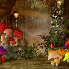 Laeacco Fairy Tale Jungle Mushroom Flowers Baby Party Photography Background Customized Photographic Backdrops For Photo Studio