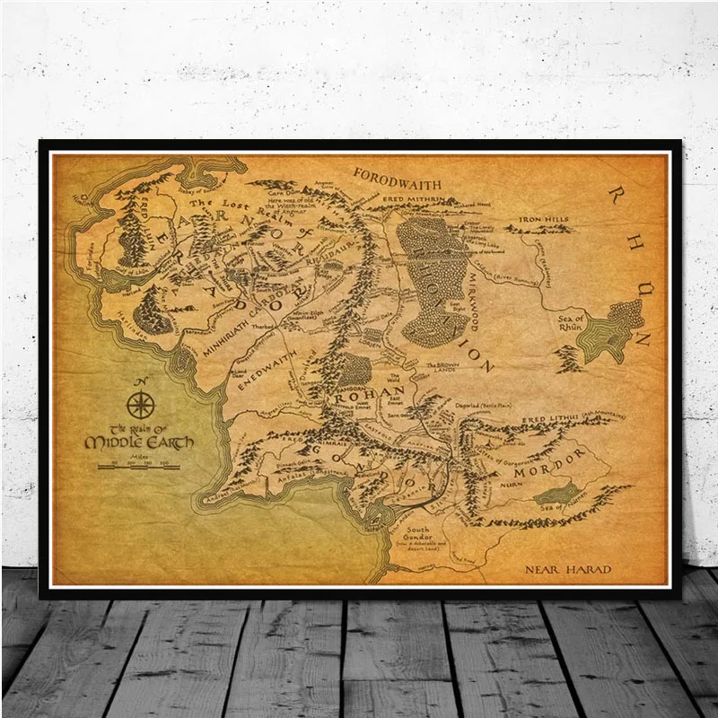 

Poster And Prints Map Of Middle Earth The Lord of the Rings Movie Canvas Painting Art Wall Pictures For Living Room Home Decor