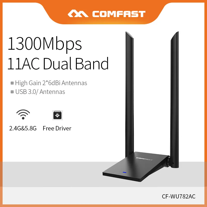 Najtaniej COMFAST darmo sterownik 1300 mb s adapter usb wifi duża odległość odbiornik wifi 2 * 6dBi anteny dwuzakresowy karta sieciowa CF WU782AC