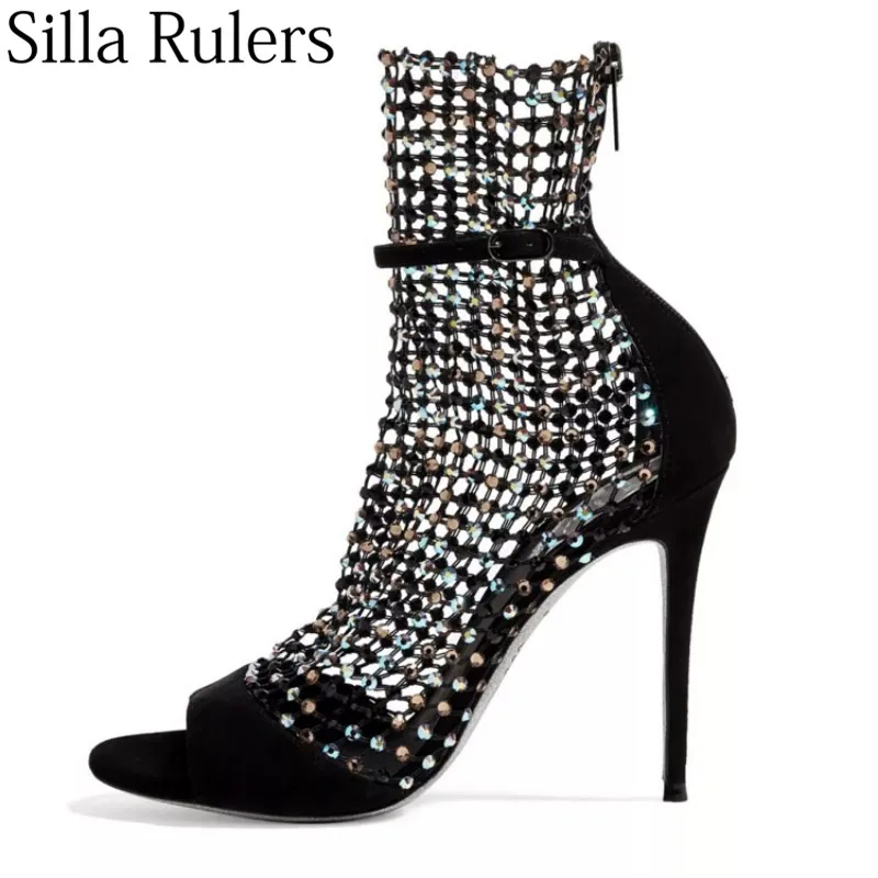 

Silla Rulers 2019 new style sexy ladies bling crystal Cut Outs sandals thin heels open toe women sandals peep-toe party shoes