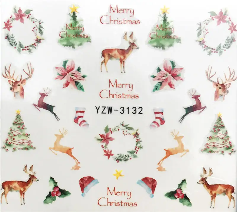 

1 Sheet Flower Christmas Deer Water Transfer Nail Sticker Decals Beauty Decoration Designs DIY Color Tattoo Tip