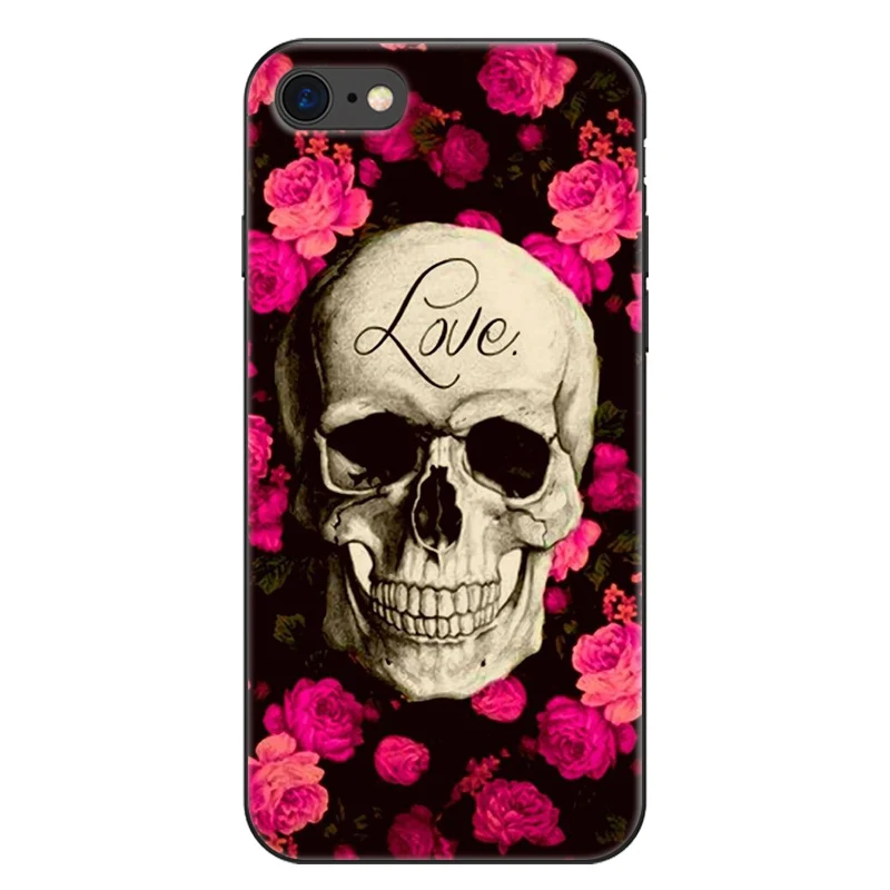 Черный скелет бог смерти цветок цветочный череп голова чехол для телефона для iPhone 5S 6 6S 7 8 Plus X XS MAX XR Мягкий силиконовый чехол - Цвет: TPU