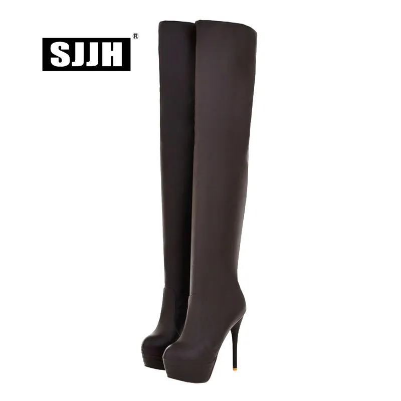 SJJH Women Over-the-Knee Boots with Round Toe Super Stiletto Platform Long Riding Boots Fashion Sexy Shoes Large Size Q362