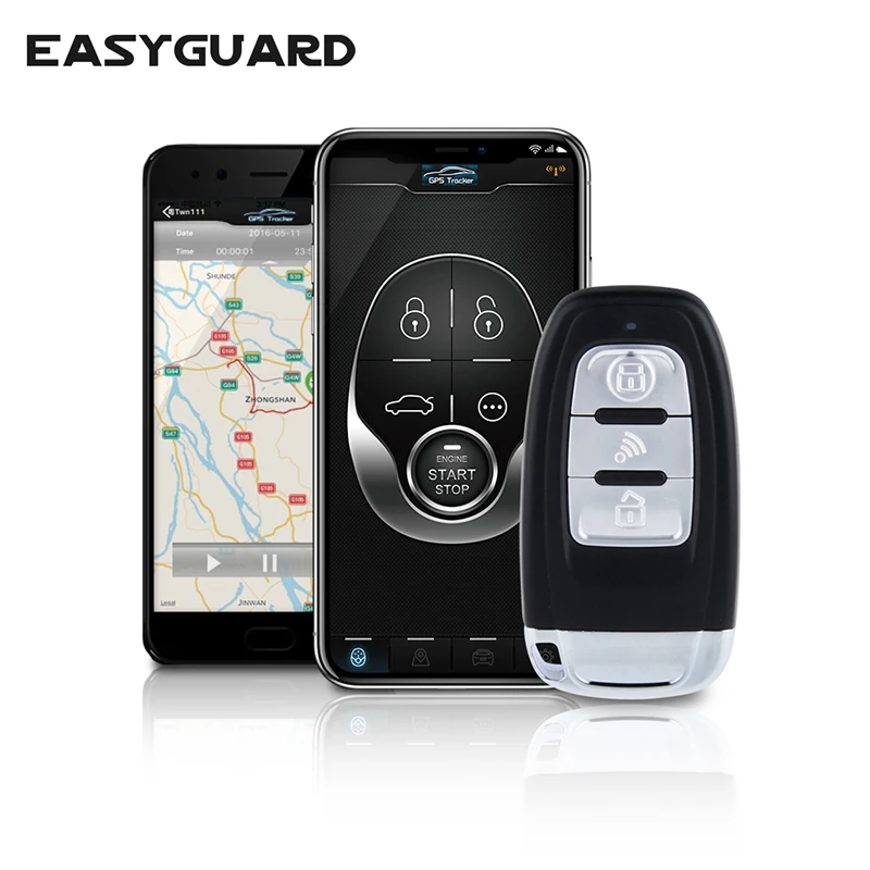 Автомобильная сигнализация EASYGUARD GSM с gps-отслеживанием, дистанционный запуск pke, бесключевая Система пуска, совместимая со смартфонами IOS и Android