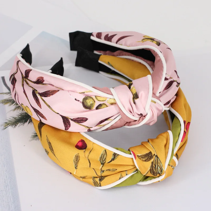 

Floral Printed Fabric Top Knot Headband for women Cherry Print Hair Accessories New Satin Hairbands