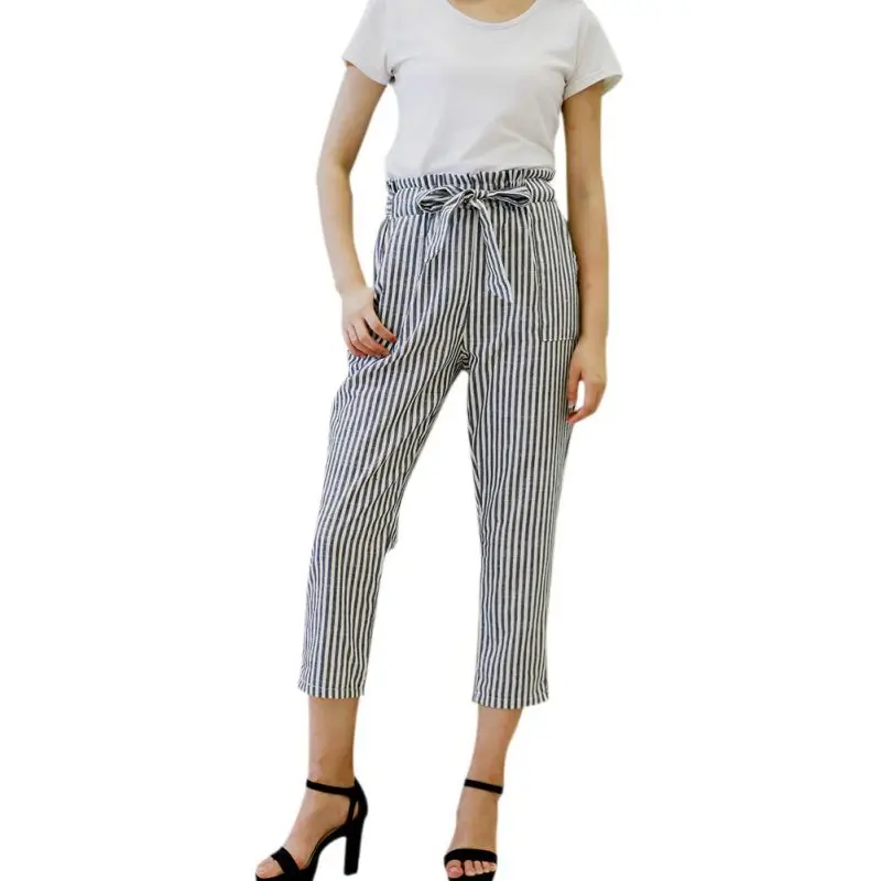 Sweet Elastic Waist Pockets Slim Pant Ankle Length Pants