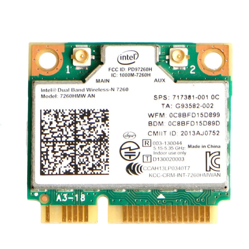 

Card for Intel 7260 7260HMW AN Dual Band 300Mbps Wifi+Bluetooth 4.0 Half Mini PCI-E card For dell asus acer sony samsung