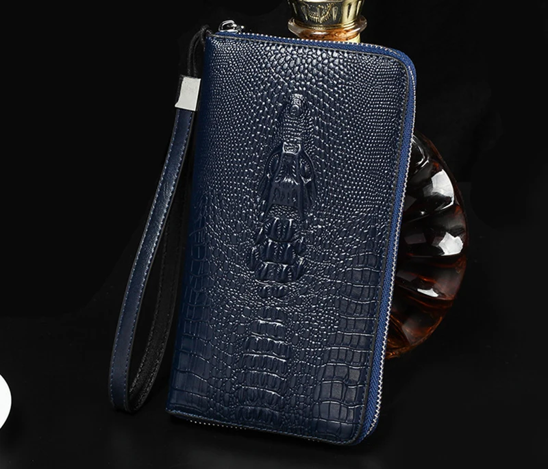 

Artmi Men Genuine Leather Wallet Large Capacity Man Hand Bag Crocodile Pattern Phone Zipper Wallet