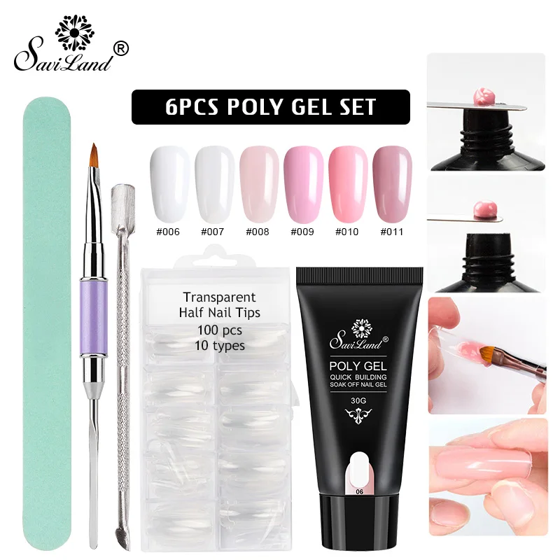 Saviland полигелевый набор для ногтей Набор 30 г УФ-набор гель-лаков для ногтей Искусство Маникюр Советы для наращивания ногтей расширение кристаллического желе для дизайна ногтей