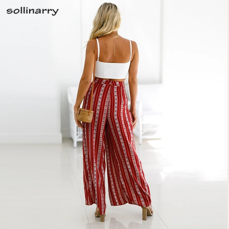 Sollinarry Bohemian Striped Women Wide Leg Pants Casual High Waist Beach Boho Female Trousers 2019 Summer Sexy Split Long Pants Sollinarry Bohemian Striped Women Wide Leg Pants Casual High Waist Beach Boho Female Trousers 2019 Summer Sexy Split Long Pants