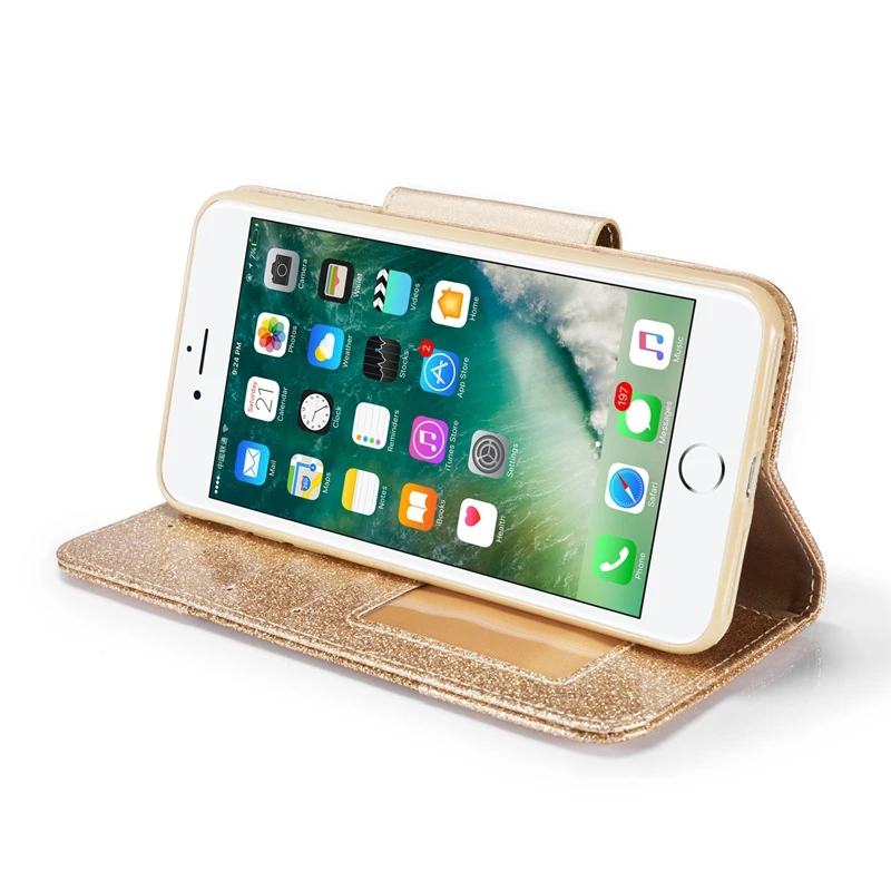 Блестящий чехол-бумажник из искусственной кожи с откидной крышкой для Etui iPhone 7 Plus блестящий чехол на магните для телефона для Coque iPhone 7 Plus Чехол-книжка
