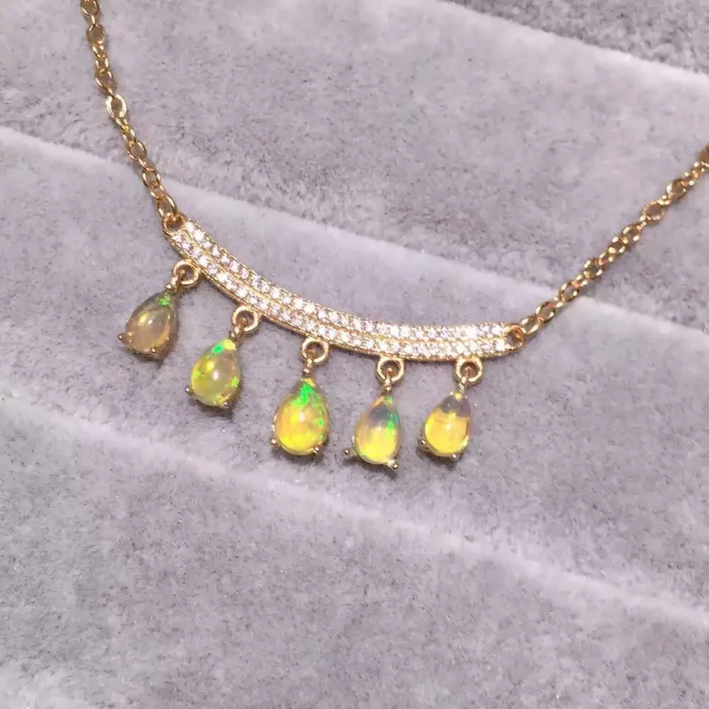 Collier opale multicolore naturel collier pendentif en pierres précieuses naturelles S925 argent él