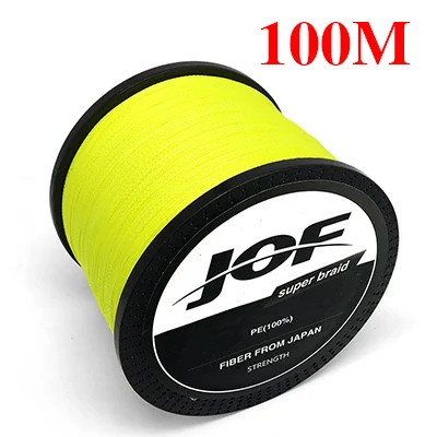 JOF PE Braided Fishing Line Fluorescent Yellow Multifilament Fishing Cord Strong 4 Strands 100M 150M 300M 500M 1000M - Цвет: 100M