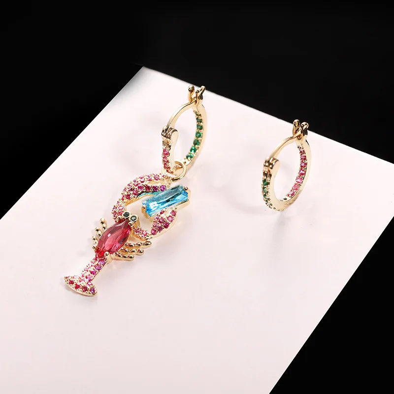 Molinuo new delicate fashion earring Crayfish pendant design earring for women rainbow cz colors charming jewelry