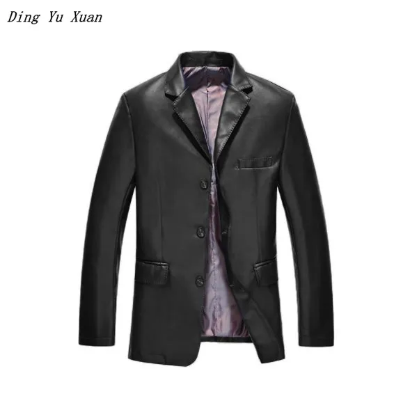 

Men Faux Leather Jackets Korean Designer Black Blue Leather Blazer for Men Slim Fit Pu Coat Casual Blazer Masculino