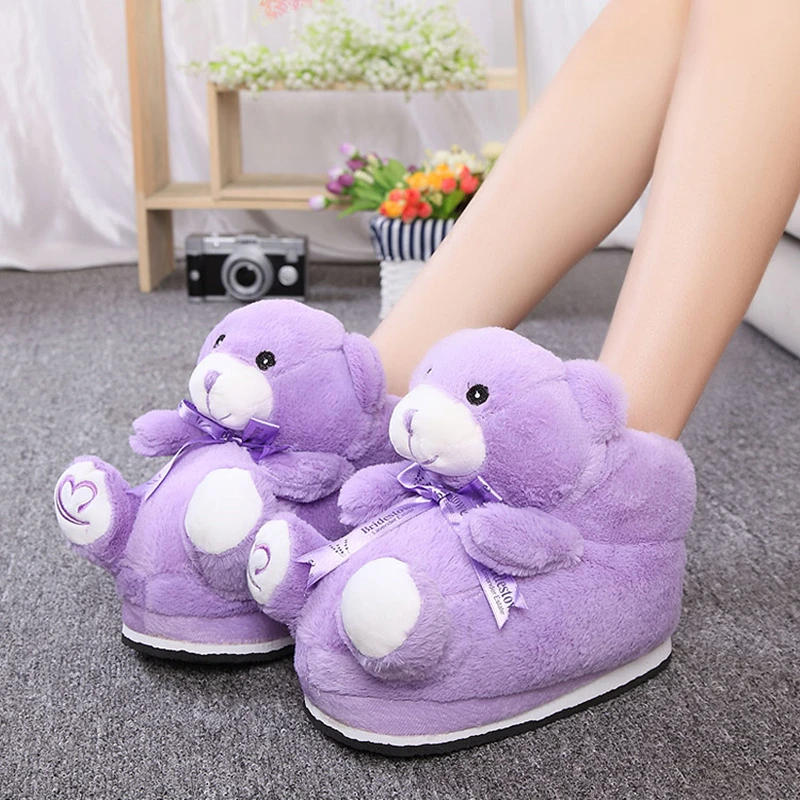 

Cartoon Bear Plush Shoes Kawaii Lavandula Bear Slippers Home House Winter Slippers for Children Women Shoes