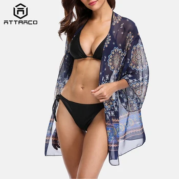 

Attraco Women Beach Cover Up Kaftan Bikini Chiffon Tassel Cover-Ups See-through Swimsuit Women Swimwear Sexy Bathing Suit