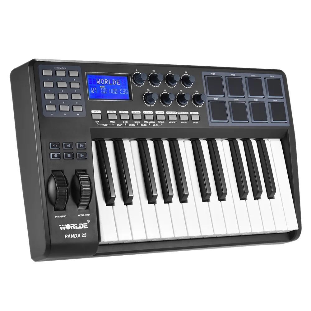 

PANDA25 25-Key Ultra-portable USB MIDI Keyboard 8 Drum Pads Controller with USB Cable
