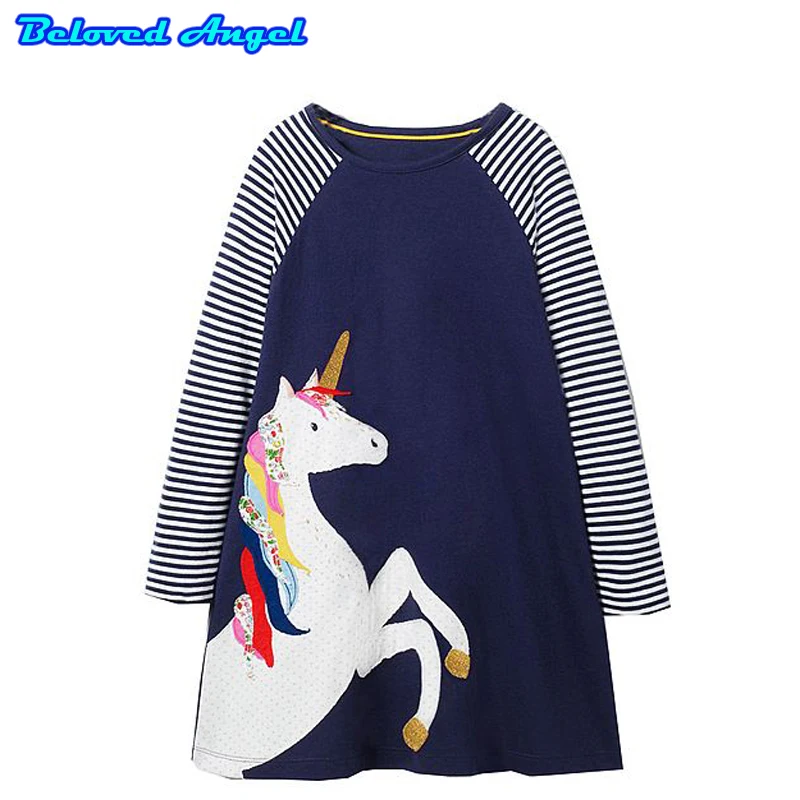 

Toddler Baby New 2019 Autumn Winter Girl Dress Toddler Baby Girl Kids Spring Clothes Stripe Unicorn Print Princess Party Dresses