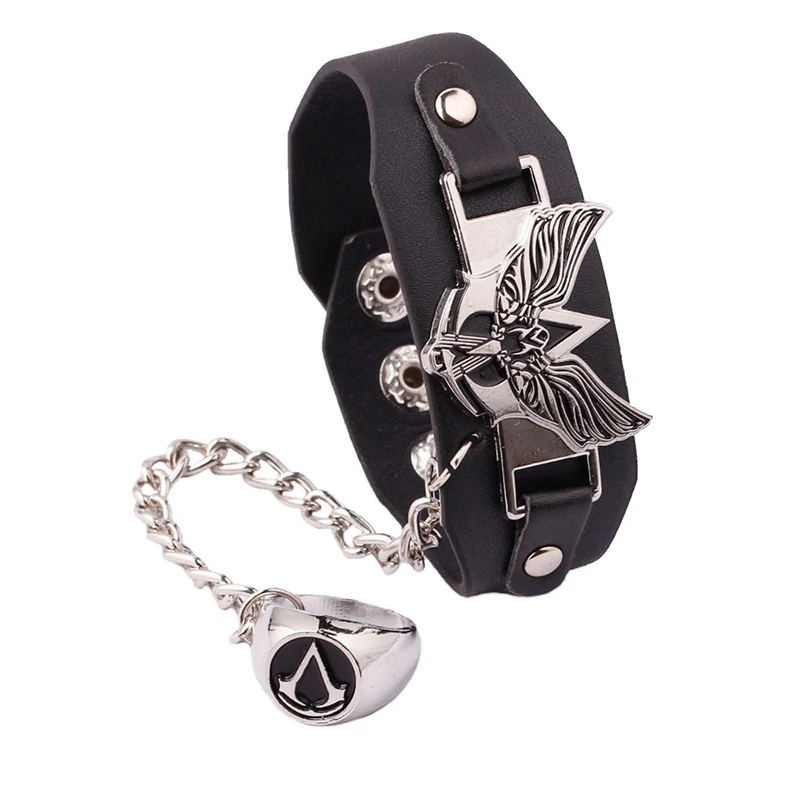 

LISTE&LUKE Fashion Assassins Creed Bracelet Weaving Leather Alloy Bangle for Men Women Charm Wristband