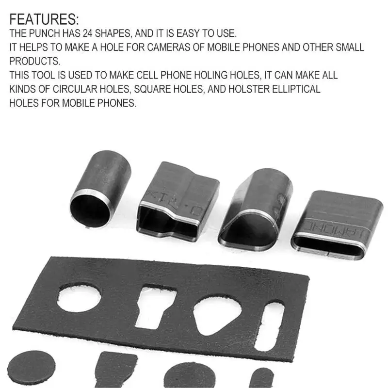 24 шт., дырокол, дырокол, пробойник, набор, сделай сам, кожа, ремесло, тиснение, прессформа, Пробивка, инструмент для ремня, телефонная кобура, сталь, черный