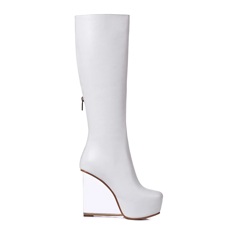 WETKISS/прозрачные женские ботинки на высоком каблуке; обувь с круглым носком на молнии; женские ботинки из коровьей кожи; обувь для вечеринок на платформе; женская зимняя коллекция года