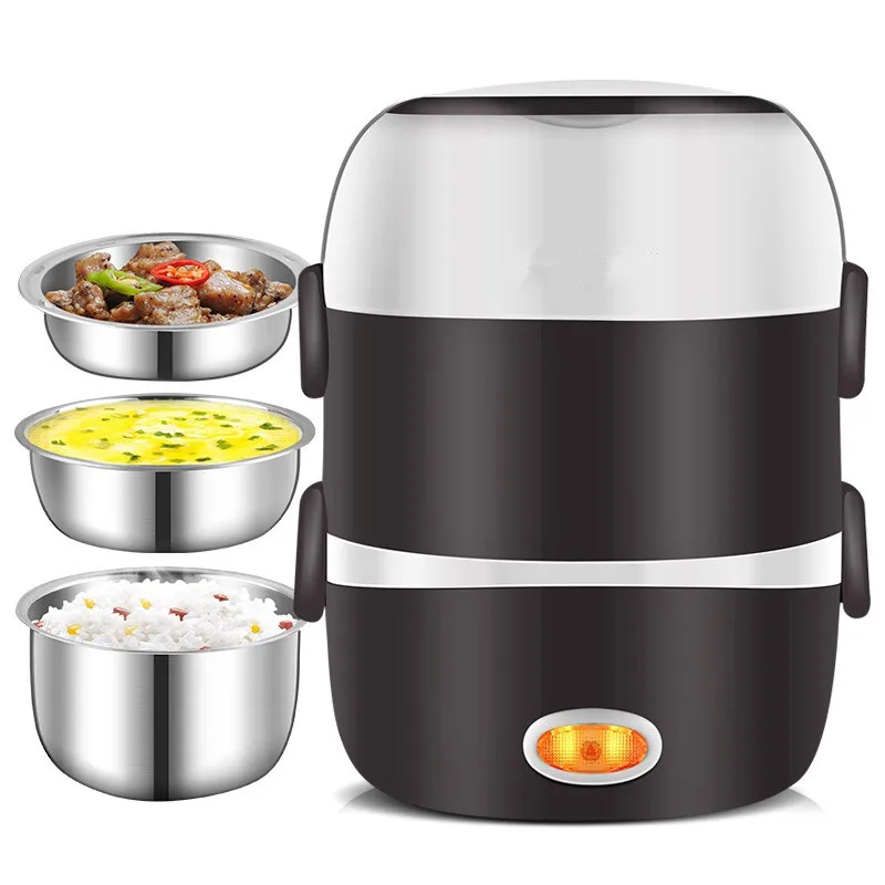220V Mini Electric Rice Cooker 2/3 Layers Available Steamer Stainless Steel Inner Portable Meal Thermal Heating Lunch Box 1