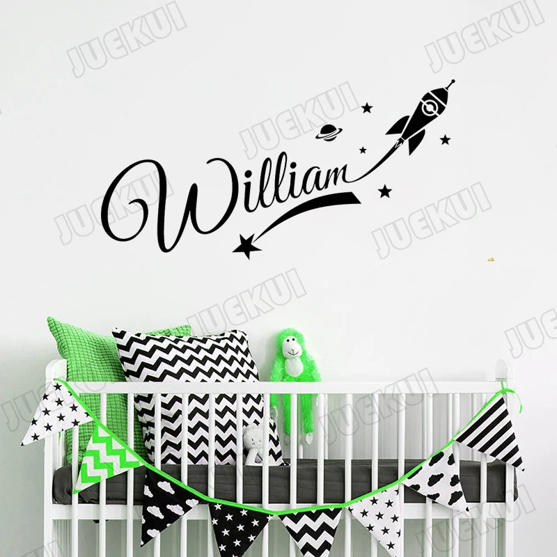 Rocket Starry Sky Personalized Name Wall Stickers for Nursery Babies Bedroom Removable Decals Boys Room Vinyl Murals TA275 | Дом и сад