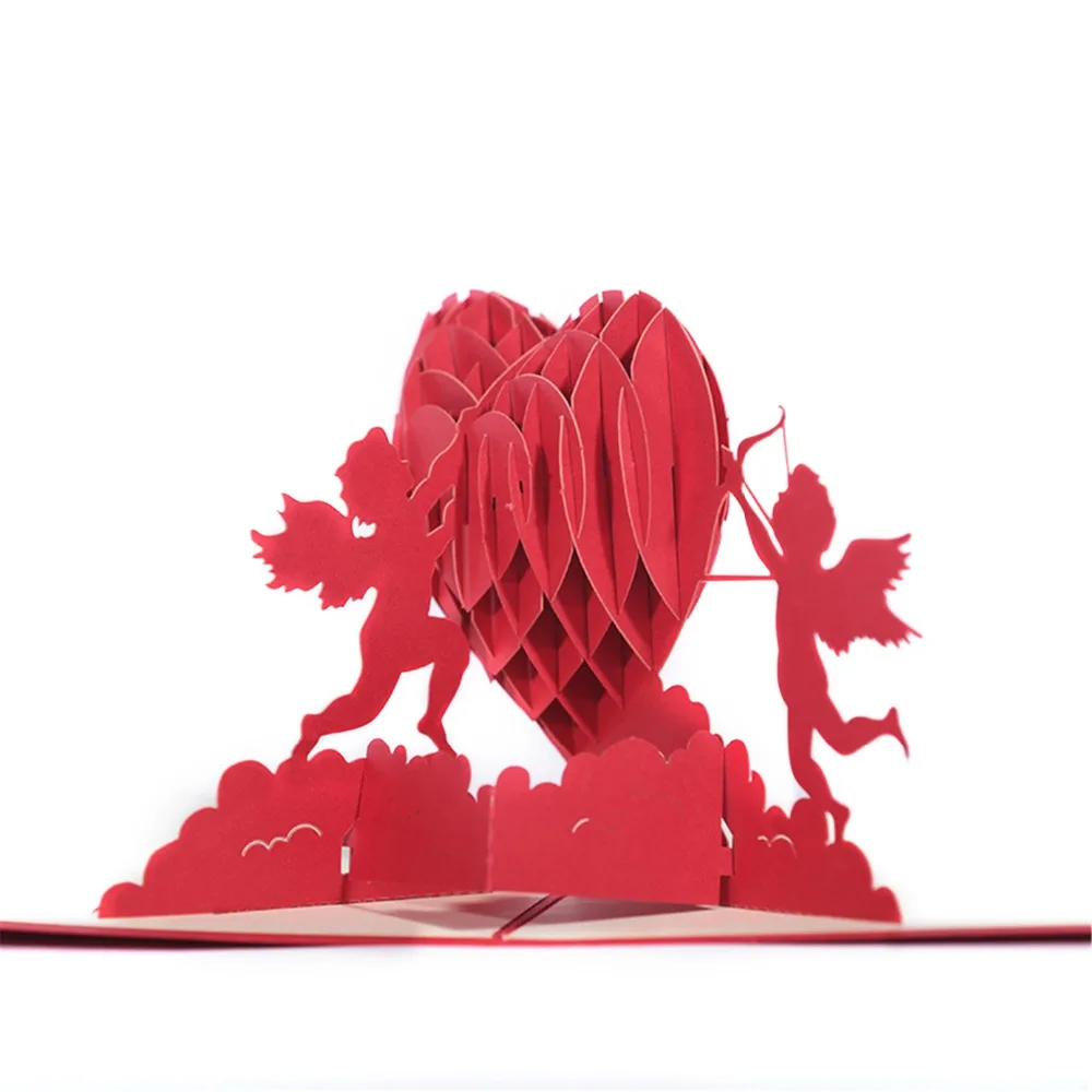  FunPa 4PCS/Set Romantic Greeting Card Popup Invitation Card Cupid Heart Pop Up Handmade Cards Pop U - 32859492448