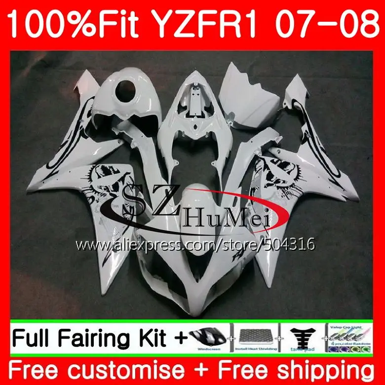 

Injection Bodys For YAMAHA YZF R1 YZF 1000 R 1 07 08 64SH10 Factory white YZF1000 YZFR1 07 08 YZF-1000 YZF-R1 2007 2008 Fairing