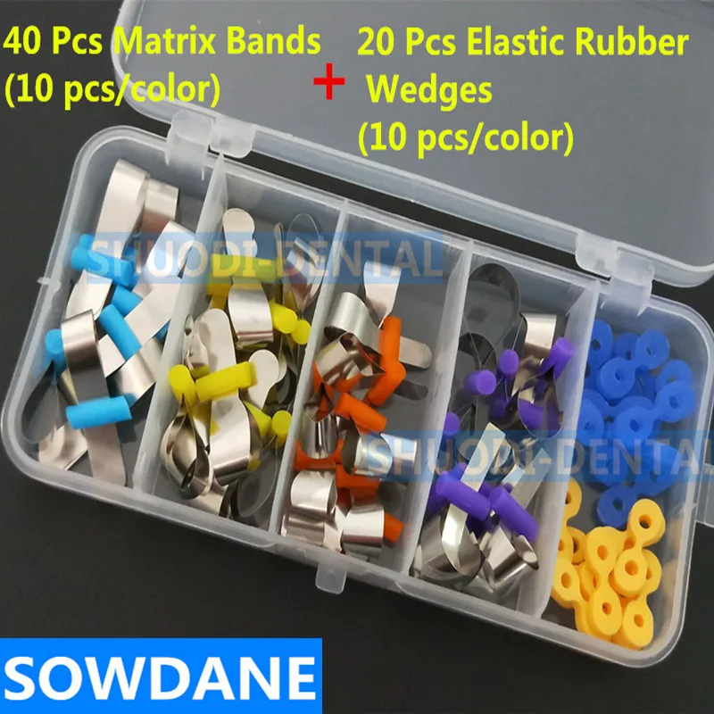 

1 set Dental Metal Matrix Matrices Bands Retainerless & Elastic Rubber Fixing Wedges Filling Wedge