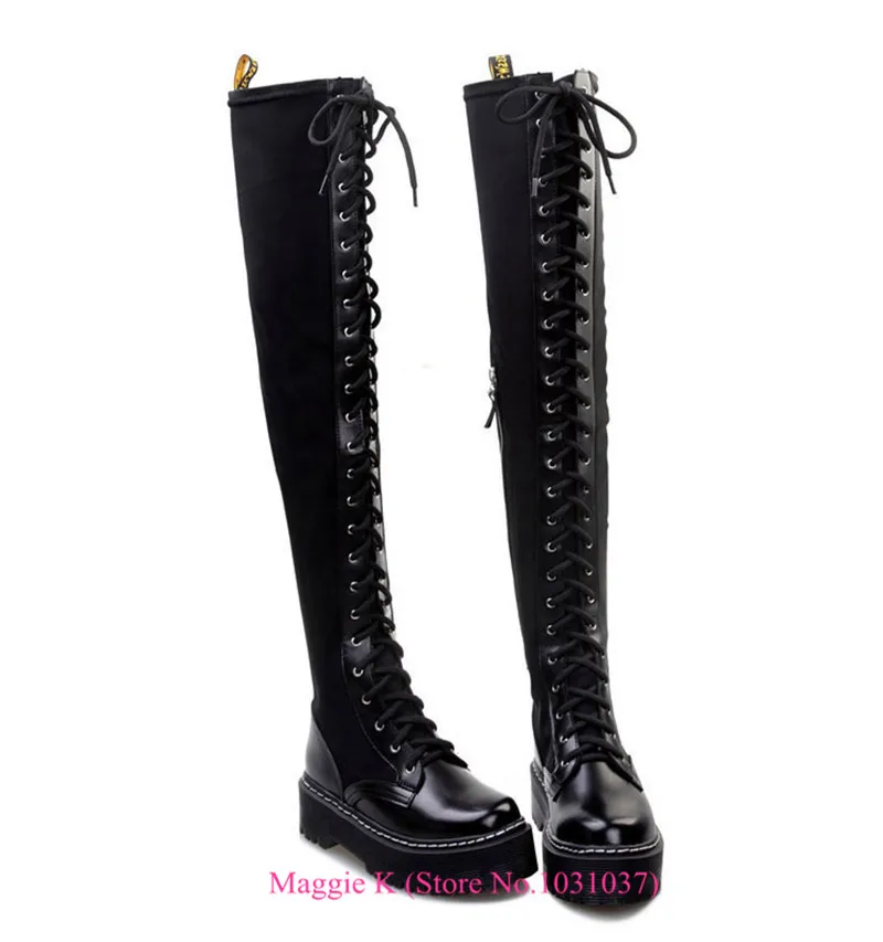 thigh high lace up flat boots