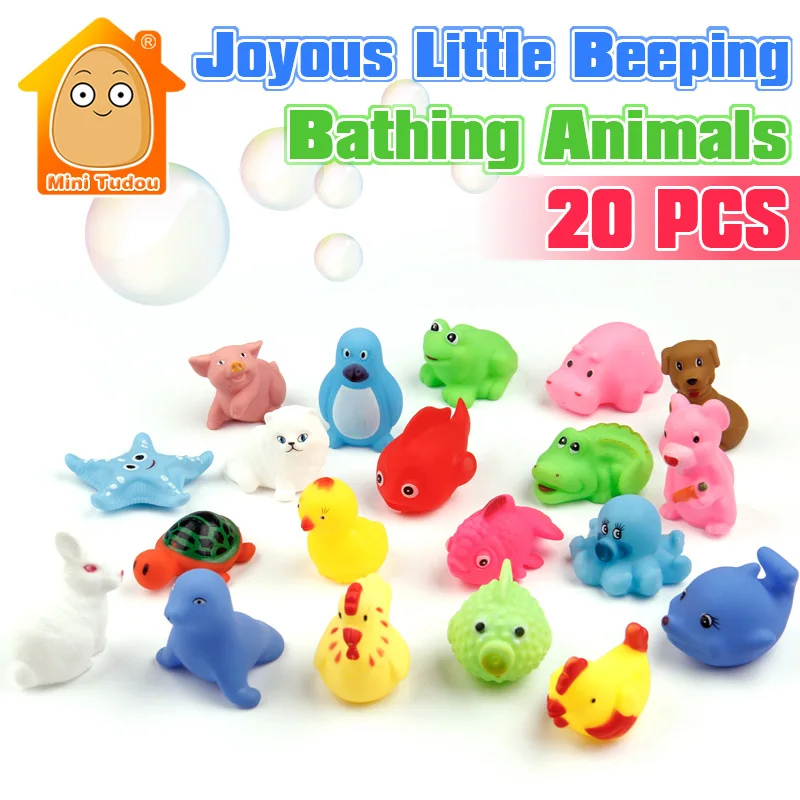 

MiniTudou Soft Baby Bath Toys 0-12 Months 20PCS Beeding Cartoon Animal Baby Bathing Sounding Toys Educational Toys