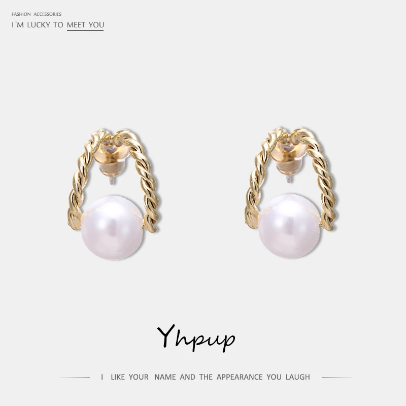 Yhpup трендовые корейские минималистичные медные миниатюрные серьги-гвоздики Изысканная имитация жемчуга массивные серьги Букле д 'ореиль femme 925