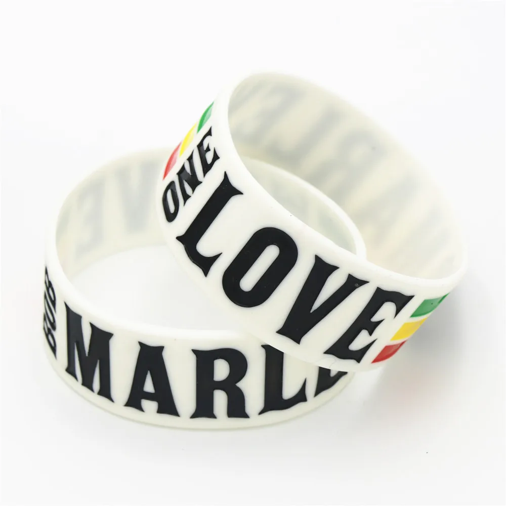 

25PCS 1" Wide One Love BOB Marley Silicone Wristband White Rasta Jamaica Reggae Bracelets& Bangles For Music Fans Gift SH099