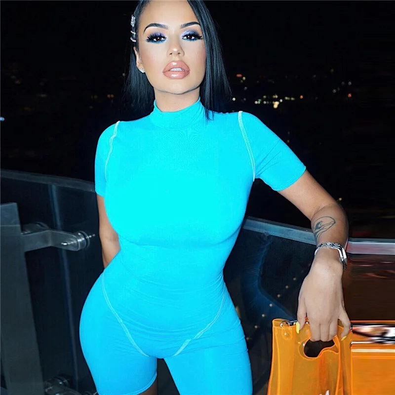 Fitshinling Athleisure Fitness Short Jumpsuit Women Rompers Bodybuilding Sexy Slim Playsuit Sportswear Summer Body Jumpsuits