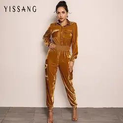 Yissang новый осенне-зимний комбинезон бархатный с длинным рукавом и брюки боди Повседневный желтый однотонный комбинезон женский комбинезон