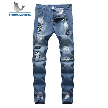 

Hole Embroidered Jeans Slim Men Trousers New 2019 Men's Hip Hop Thin Summer Denim Pants Classic Cowboys Young For Man
