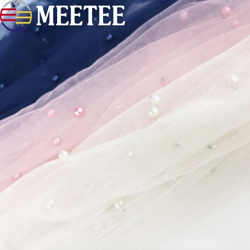 

1Yards 150cm Pearl Embroidery Lace Fabric Mesh Skirt Beads Trims Bridal Veil Wedding Dress Curtain Sewing Accessories ZK577